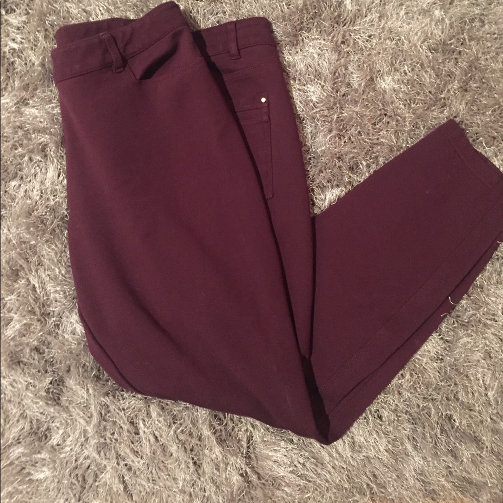 Wine colored skinny ankle pants from WHBM.